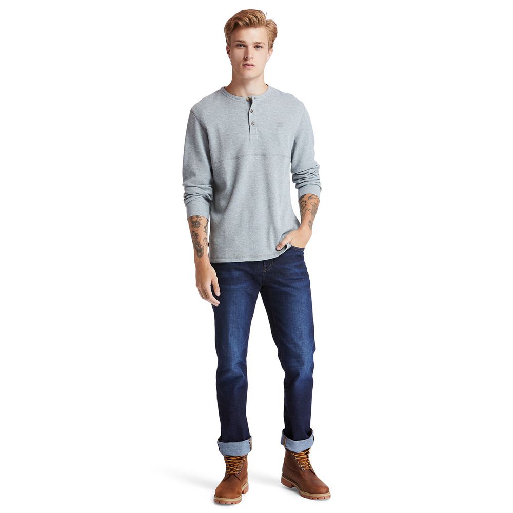 Timberland Mens Shirts Wharf River Waffle-Knit Henley - Grey - India CL4573601